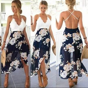 HI-LOW FLORAL BOHO CROSS BACK DRESS